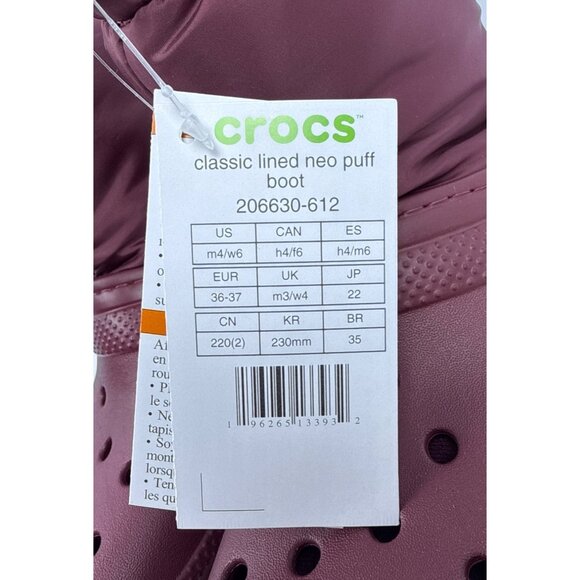 Crocs Unisex Classic Lined Neo Puff Boot (Garnet) US Size M 4 W 6 Perfect V-Day! - Picture 3 of 10